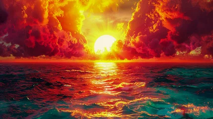 Poster Sunset over the sea, with vibrant colors reflecting the heat of the day © weerasak