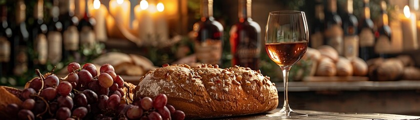 Holy Communion Elements Prepared on an Altar The bread and wine slightly out of focus - obrazy, fototapety, plakaty