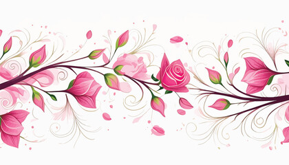 Fototapeta na wymiar Horizontal Array of Pink Rosebud Vector Pattern with Seamless Design
