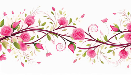 Fototapeta na wymiar Horizontal Array of Pink Rosebud Vector Pattern with Seamless Design