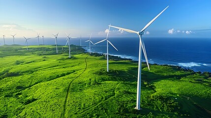Minimalistic Composition Depicting Clean Energy Technologies Combating Carbon Emissions