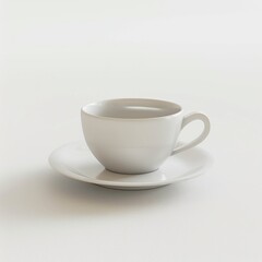 Elegant 3D clay rendering of a coffee cup and saucer, a business meeting essential, on white surface