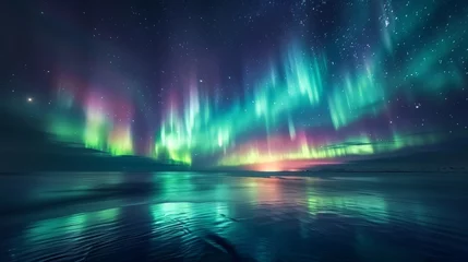 Türaufkleber Nordlichter Vivid northern lights in night sky  long exposure photography captures ultra detailed aurora display