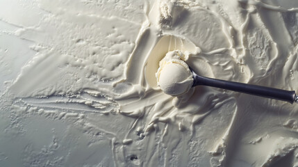 Fototapeta na wymiar Vanilla Ice Cream Scoop with Melting Trails on White Background