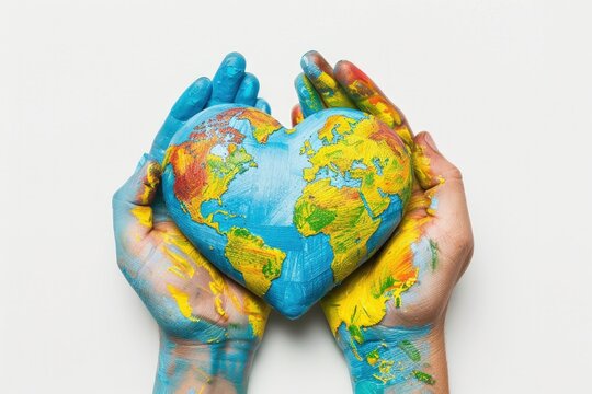 The world map painted on heart