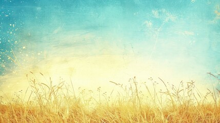 Abstract background with sky and grass field, blue, beige, yellow colors, vintage paper texture