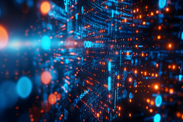 Naklejka premium Dynamic Digital Data Stream Visualization in Blue and Orange