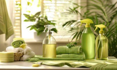 Eco-friendly cleaning products in bathroom