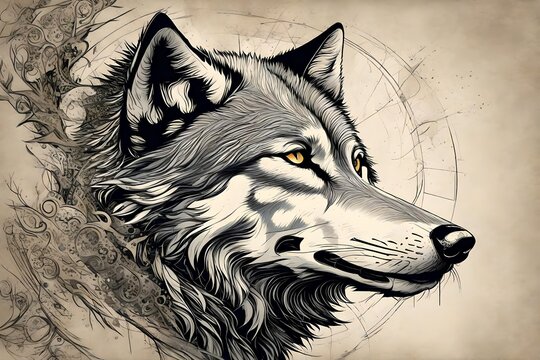 Picture a finely detailed vector representation of a wolf, capturing the dynamic interplay between strength and the unrestrained essence of a free spirit