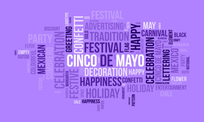 Cinco de Mayo word cloud template. Cultural concept vector background.