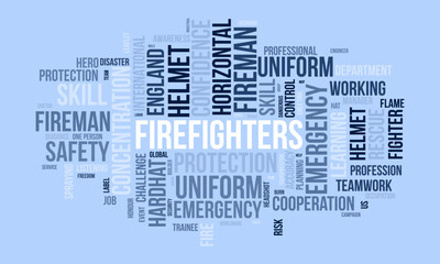 Obraz premium Firefighters Day word cloud template. Career awareness concept vector background.