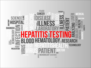 Hepatitis Testing word cloud template. Health and Medical awareness concept vector background.