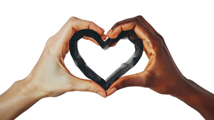 
Black and white hands in the shape of a heart, interracial friendship