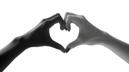 
Black and white hands in the shape of a heart, interracial friendship