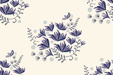 Floral Pattern seamless embroidery paisley with floral magnolia motifs. Ethnic pattern oriental traditional Aztec style. Vector illustration brush texture design on dark background