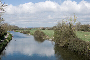 view of  The Chichester Ship Canal with the Cathedral spire in the background West Sussex England