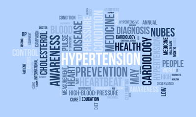 Hypertension word cloud template. Health awareness concept vector background.