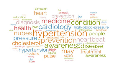 Fototapeta premium Hypertension word cloud template. Health awareness concept vector background.
