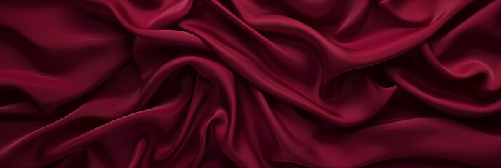 Rich, red satin fabric elegantly draped, showcasing its luxurious sheen and deep, luscious folds. - obrazy, fototapety, plakaty