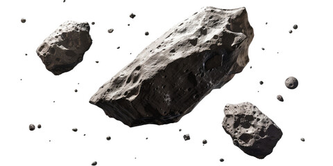 Asteroids stones pieces isolated on transparent background, clipart, cutout, png. - obrazy, fototapety, plakaty