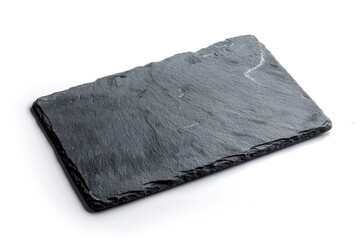 Empty Oblong Black Slate Plate Isolated on White Background for Crockery Display and Presentation