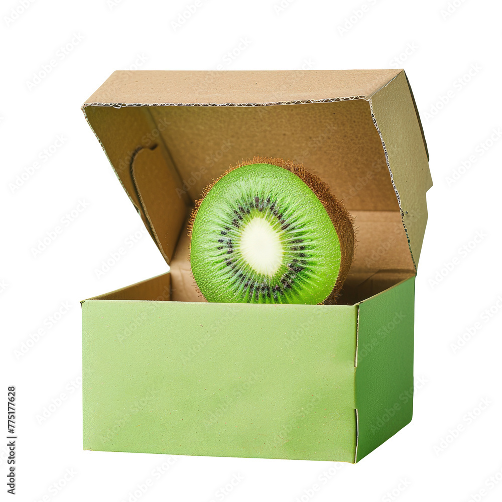 Poster a kiwi in a box on a transparent background