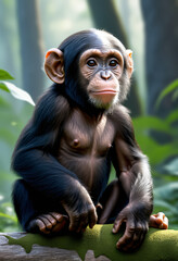 Chimpanzee sitting on a tree