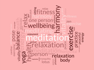 Meditation Day word cloud template. Health awareness concept vector background.