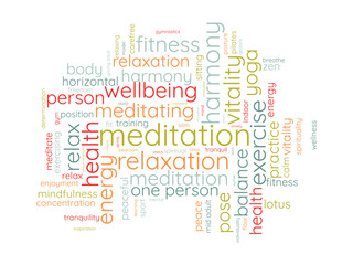 Fototapeta premium Meditation Day word cloud template. Health awareness concept vector background.
