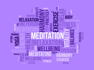Meditation Day word cloud template. Health awareness concept vector background.