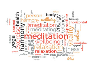 Meditation Day word cloud template. Health awareness concept vector background.