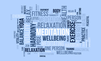Obraz premium Meditation Day word cloud template. Health awareness concept vector background.