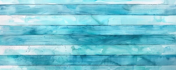 Beautiful turquoise wood background with watercolor stripes, texture for design and decoration