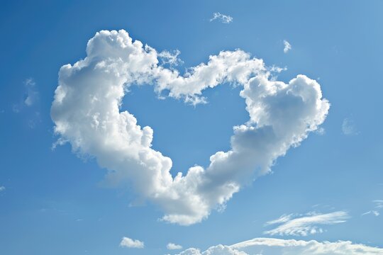 Heart Shaped Cloud on Clear Blue Sky. Beautiful Picture of White Clouds and Eco-Friendly Environment with Wide Wideness