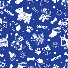 Cute doggie. Funny children's seamless pattern. Can be used in textile industry, paper, background, scrapbooking.Vector. - 775180241