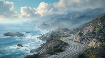 A scenic coastal highway hugging rugged cliffs