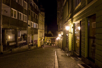 Night streets of the old town Klodzko, Poland