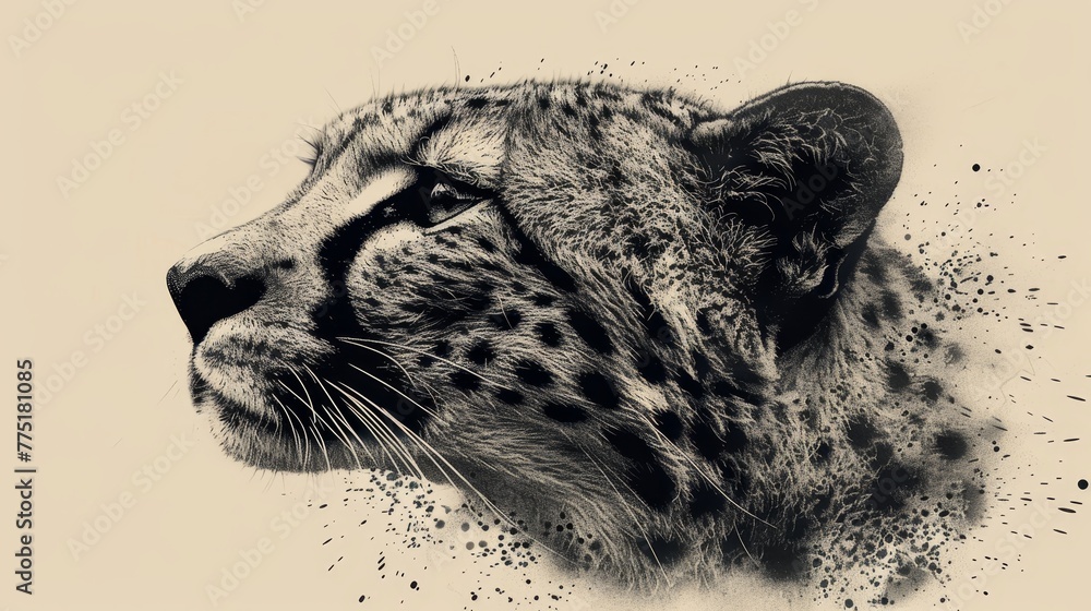 Poster a cat's face is shown in black and white with a splash of color. the image has a moody and mysteriou