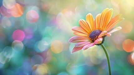 Close up of gerber flower., Orange Gerbera under the warm light of sunbeam in morning in beautiful garden for creating the flower background Ai generated   - obrazy, fototapety, plakaty