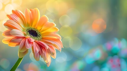 Close up of gerber flower., Orange Gerbera under the warm light of sunbeam in morning in beautiful garden for creating the flower background Ai generated   - obrazy, fototapety, plakaty