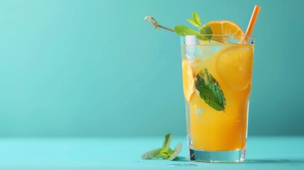 Refreshing Orange Juice With Mint - obrazy, fototapety, plakaty