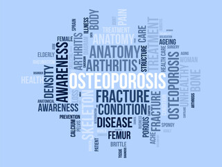 Fototapeta premium Osteoporosis word cloud template. Health and Medical awareness concept vector background.