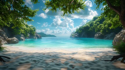 A secluded cove with powdery white sands kissed by turquoise waters - obrazy, fototapety, plakaty