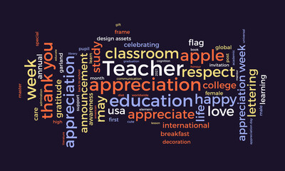 Teacher appreciation word cloud template. Education concept vector background.
