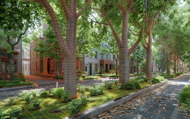 Digital rendering of a park with light installations