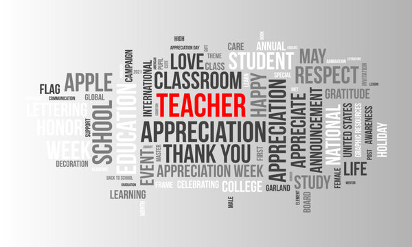 Teacher appreciation word cloud template. Education concept vector background.