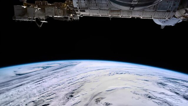 Earth from space. Time lapse of over the Earth seen from the International space station. Space exploration of planet Earth at night. Elements of this video furnished by NASA.