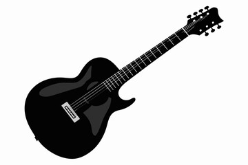 Black Silhouette Guitar on White Background.