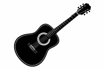 Black Silhouette Guitar on White Background.