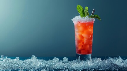 Tall Glass With Ice and Mint Garnish - obrazy, fototapety, plakaty